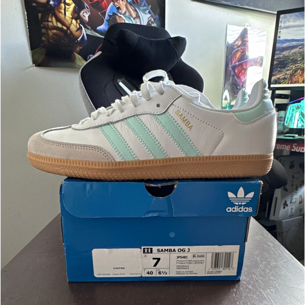 Adidas Samba OG White Semi Flash Aqua Sz 7